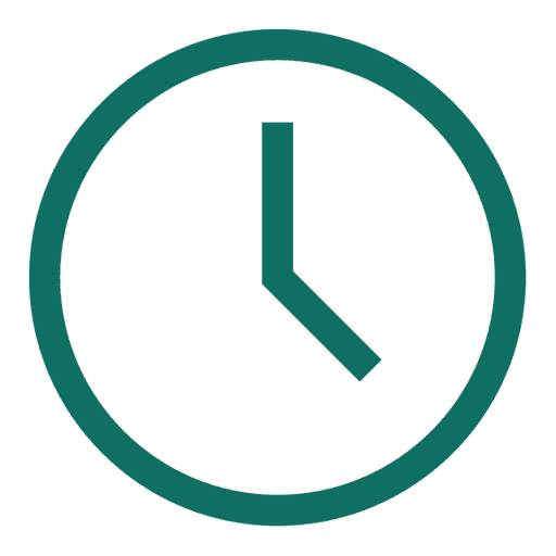 Teal clock icon marking service times
