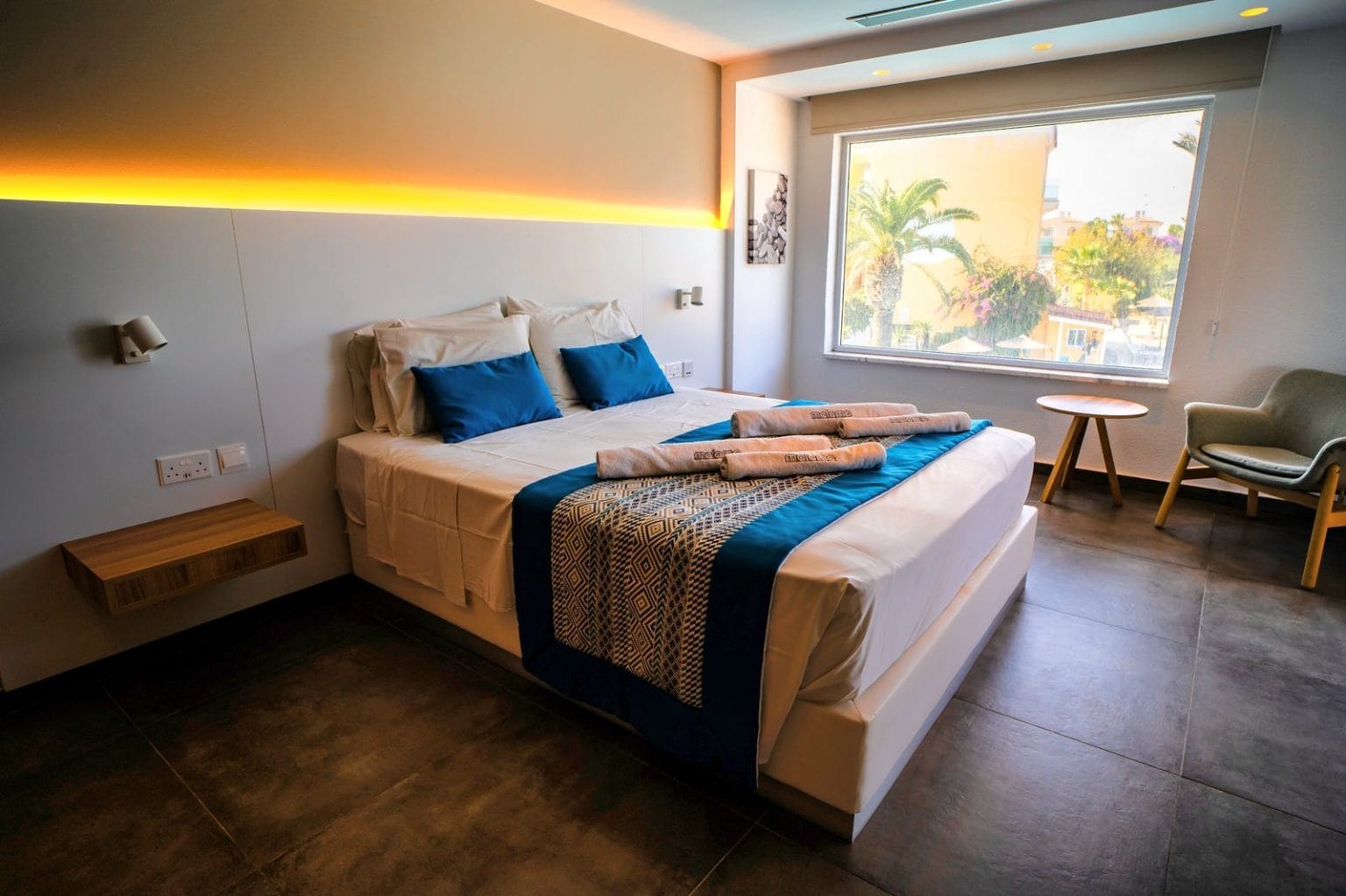 Deluxe Sea View Suite bedroom at Malama Beach Holiday Village, Protaras