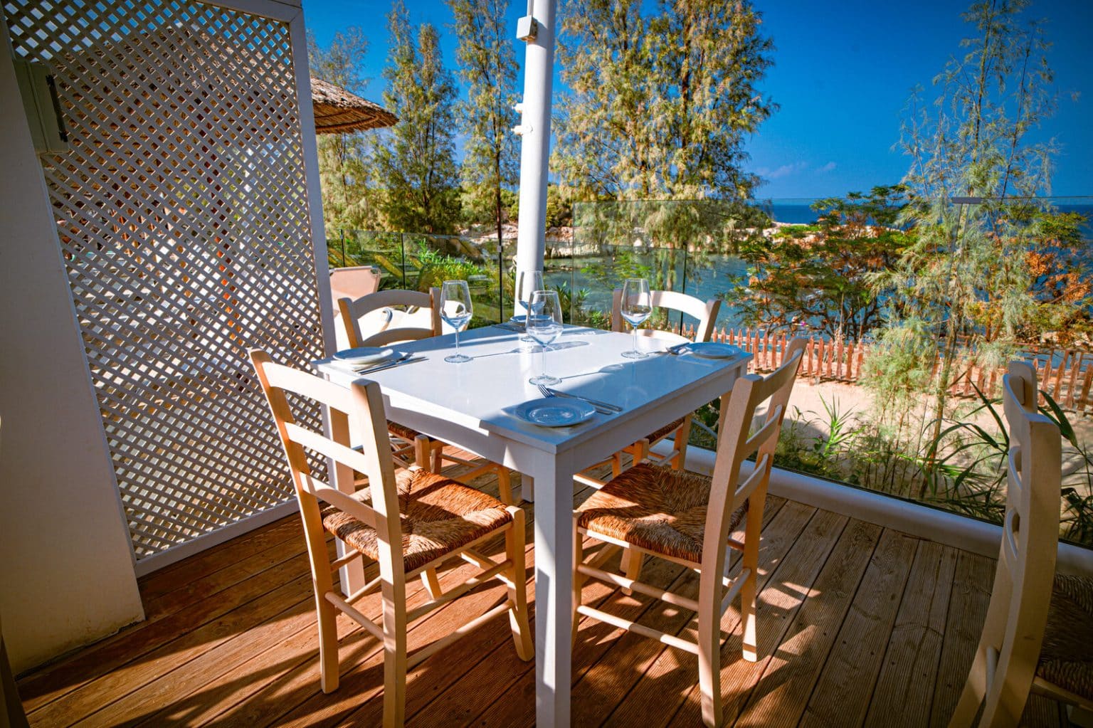 Table on the Seaview Bar deck at Malama Beach Holiday Village, Protaras