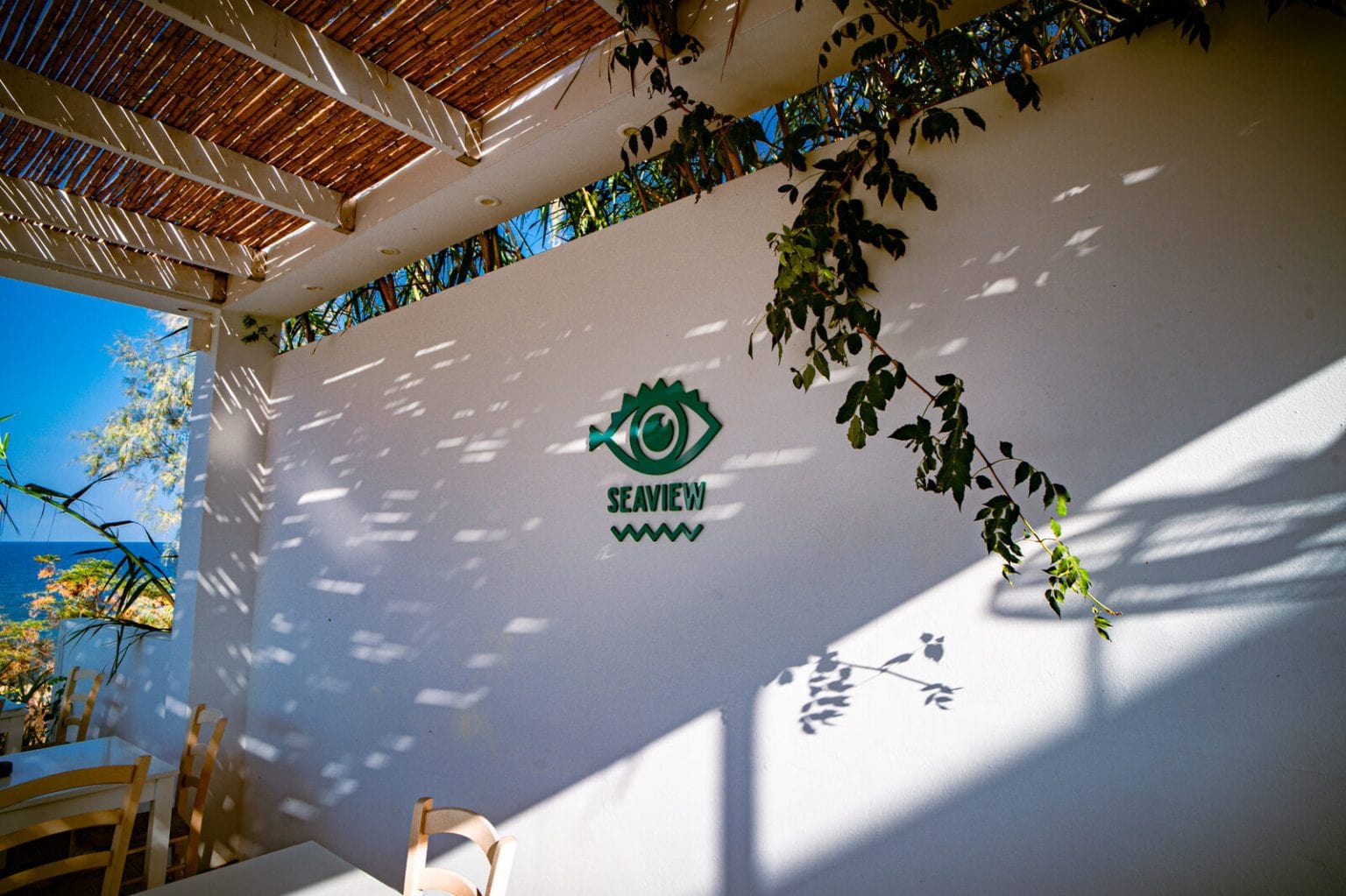 Seaview Bar sign on the wall at Malama Beach Holiday Village, Protaras